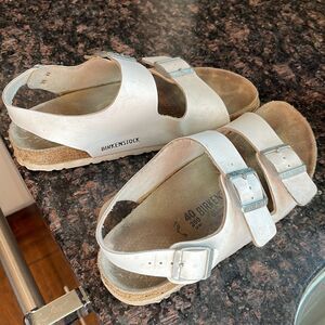 Birkenstocks White Wide Leather Straps Back Strap Good Condition
